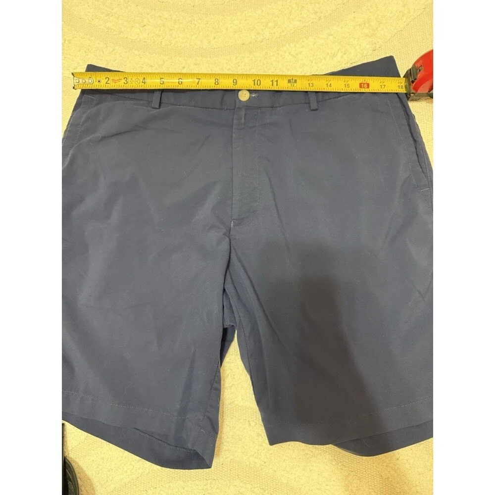 Peter Millar Featherweight Blue Solid Chino Shorts Flat Front Pockets 36